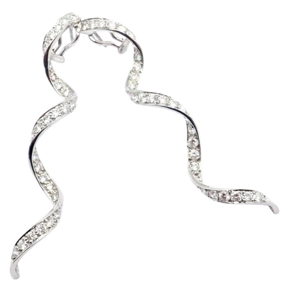 Authentic! Harry Winston Platinum Diamond Twisted Long Hanging Drop Earrings